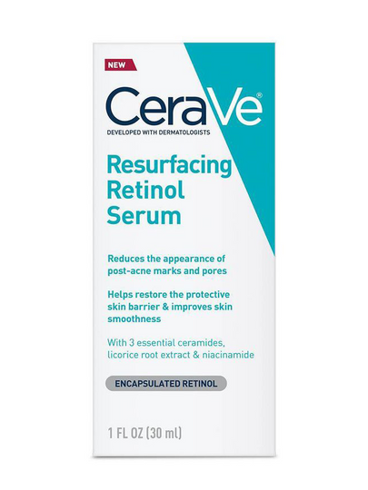 CeraVe Resurfacing Retinol Serum For Post Acne Marks, Formulated With Licorice Root Extract & Niacinamide, Brightening Serum & Pore Minimizer For Face, Post Acne Skin Barrier Repair, Non-Comedogenic - 30ml