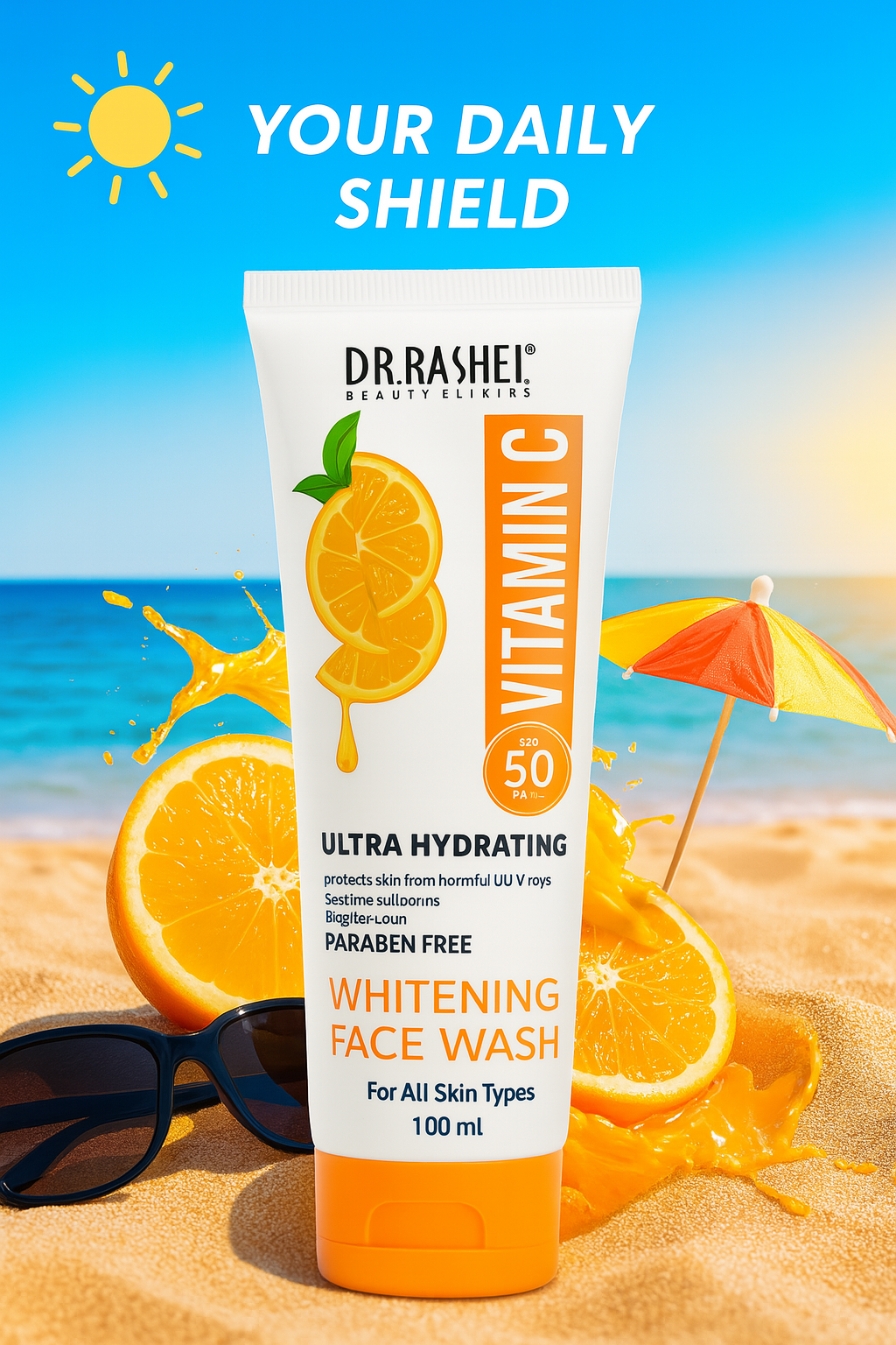 Dr Rashel Vitamin C Ultra Hydrating Whitening Face Wash – Brightening & Moisturizing Cleanser, 100ml